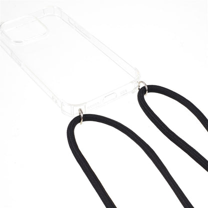 For iPhone 15 Pro Anti-drop Back Cover Thicken Four Corner Clear TPU Phone Case with Lanyard