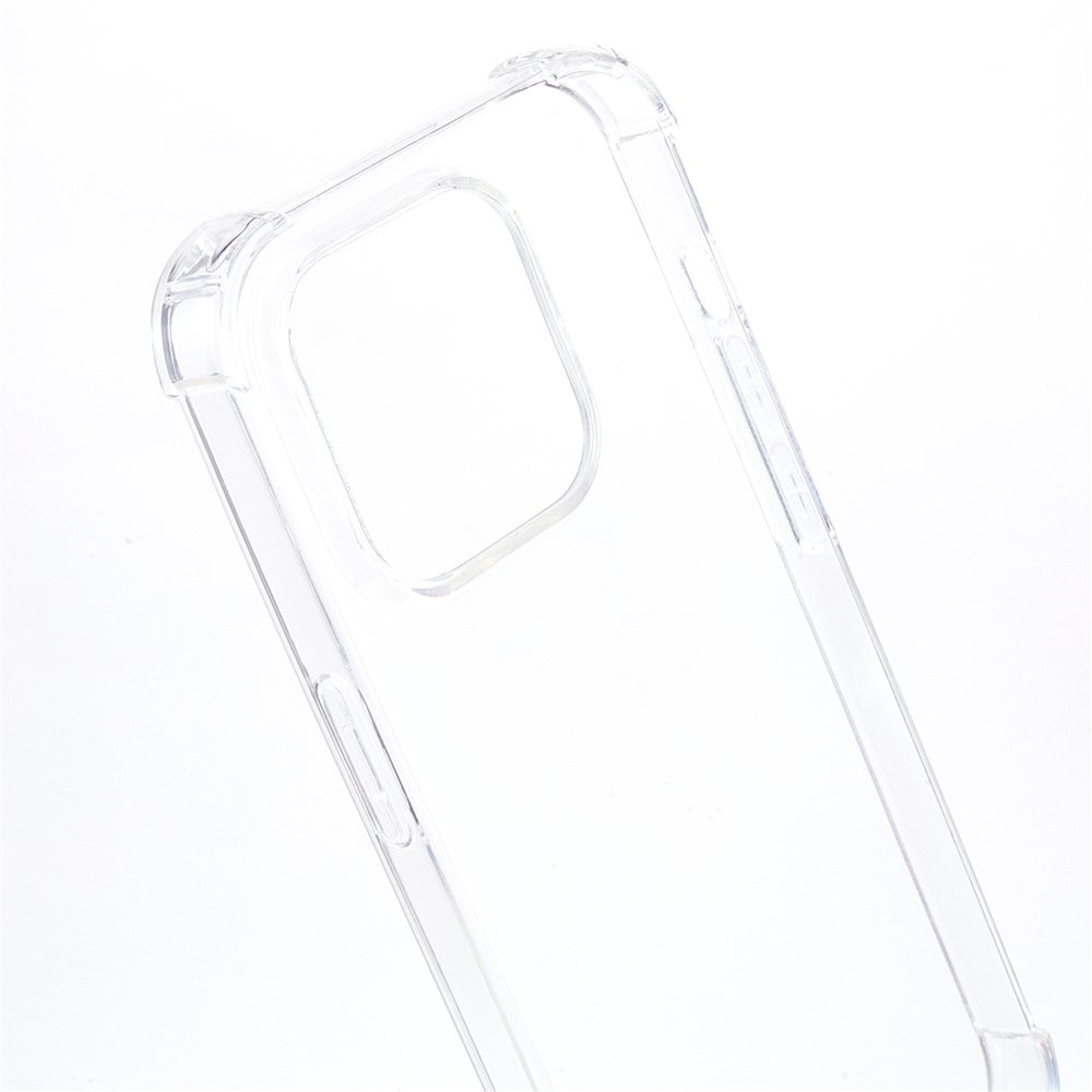 For iPhone 15 Pro Anti-drop Back Cover Thicken Four Corner Clear TPU Phone Case with Lanyard