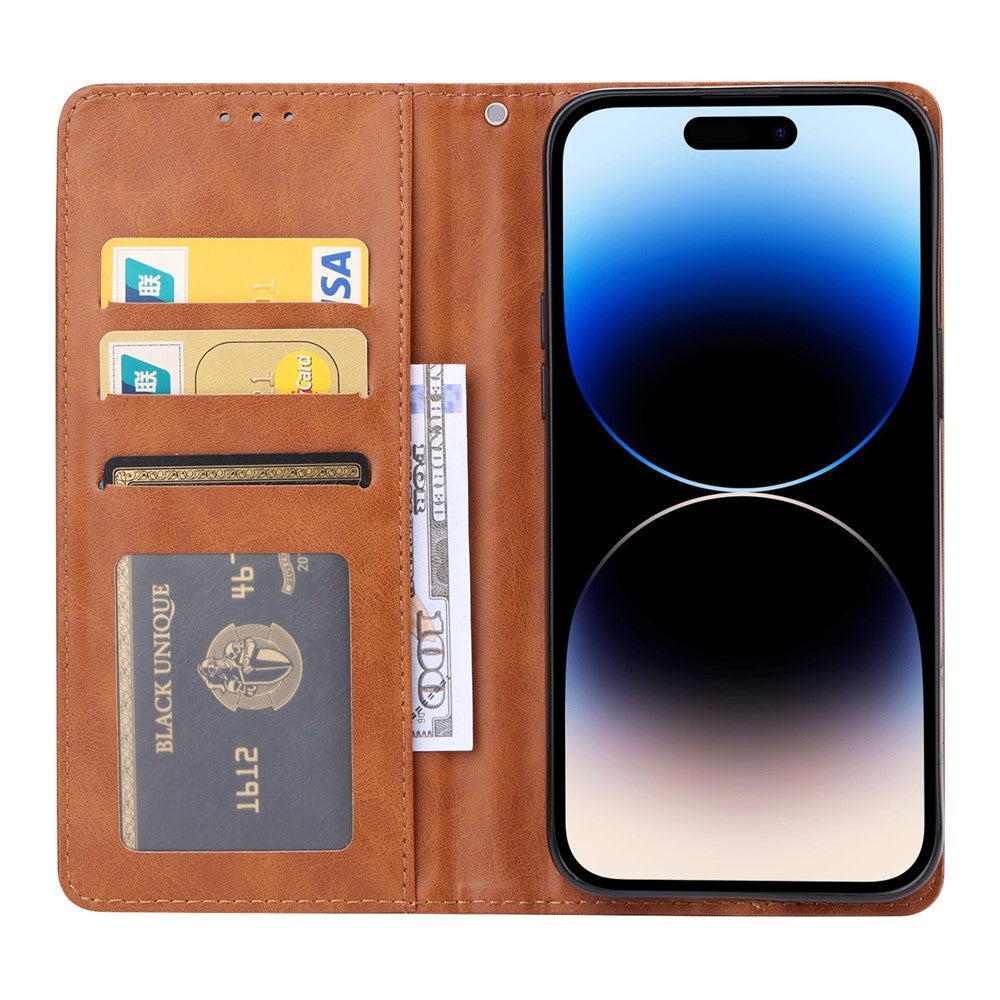 For iPhone 15 Pro Max Leather Stand Wallet Cover Magnetic Closing Anti-drop Phone Case