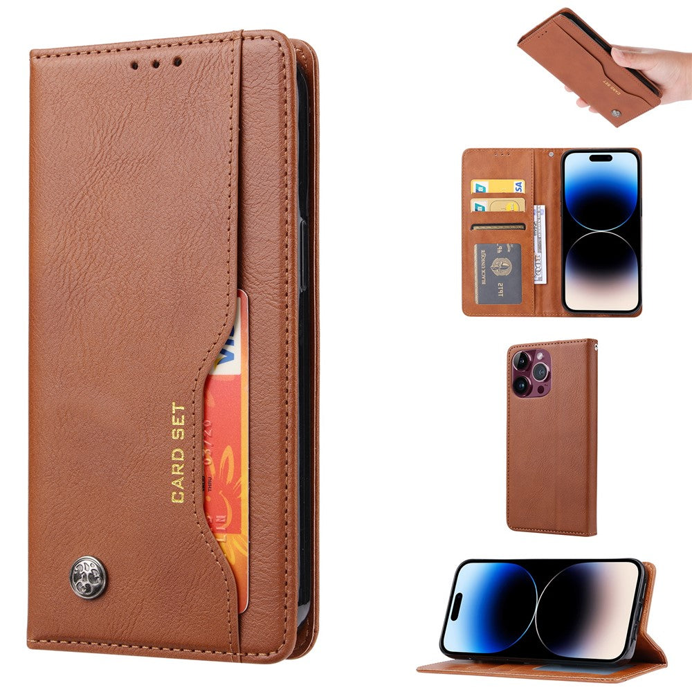 For iPhone 15 Pro Magnetic Closing Leather Wallet Cover Flip Stand Phone Case