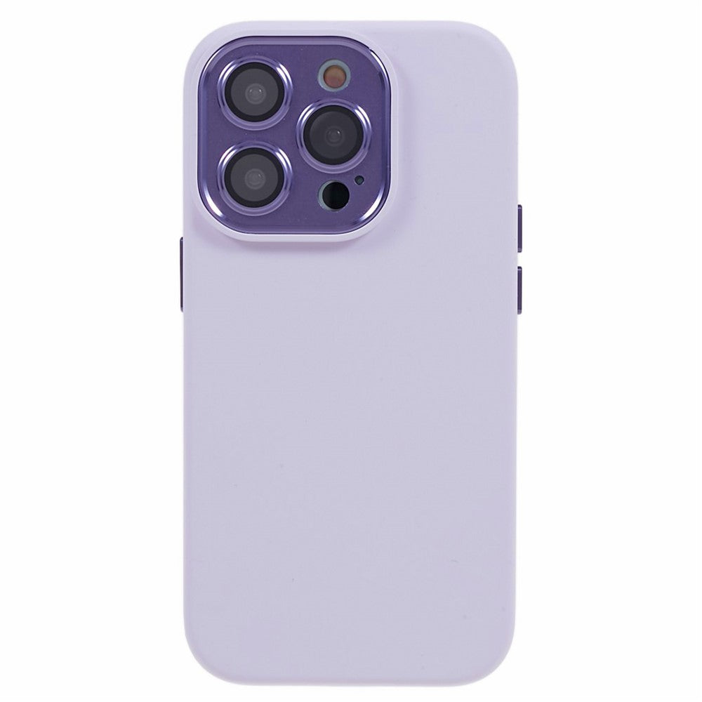 For iPhone 15 Pro Liquid Silicone+PC Back Case Aluminum Alloy+Tempered Glass Lens Protection Phone Cover