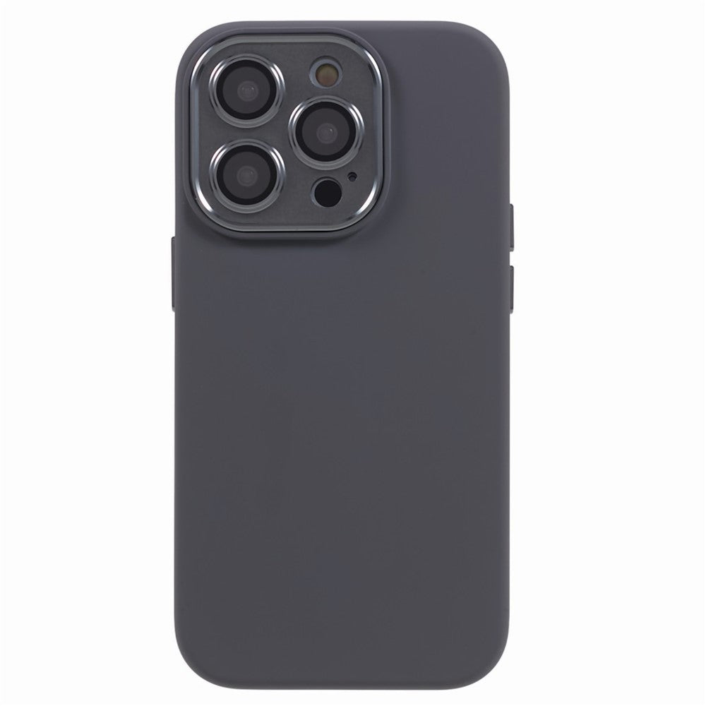 For iPhone 15 Pro Liquid Silicone+PC Back Case Aluminum Alloy+Tempered Glass Lens Protection Phone Cover