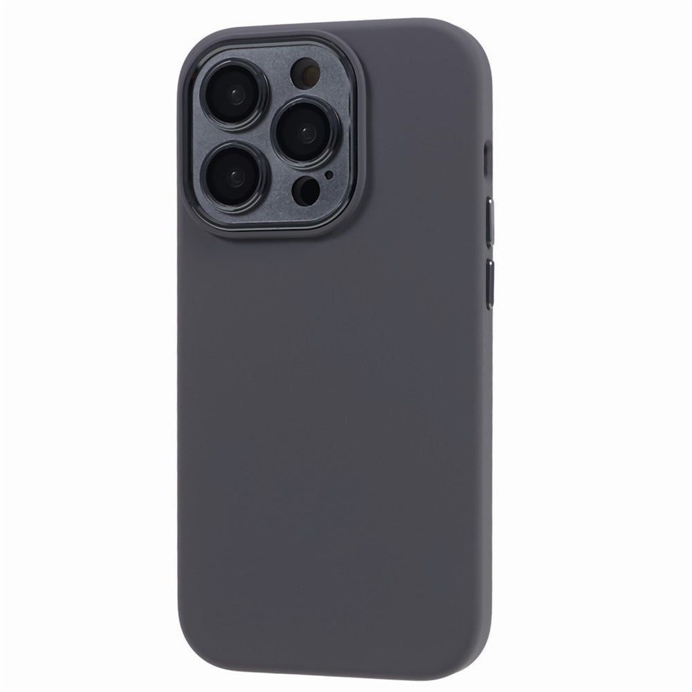 For iPhone 15 Pro Liquid Silicone+PC Back Case Aluminum Alloy+Tempered Glass Lens Protection Phone Cover