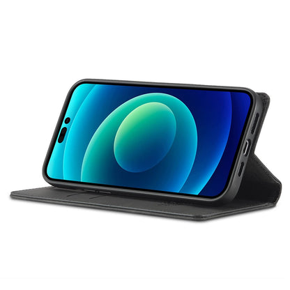 LC.IMEEKE Phone Cover for iPhone 15 Pro , Microfiber Leather Stand Wallet Magnetic Phone Case