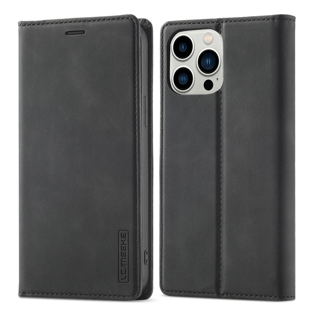 LC.IMEEKE Phone Case for iPhone 15 Pro Max , Magnetic Closure Shell Microfiber Leather Stand Wallet Cover