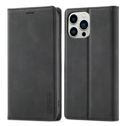 LC.IMEEKE Phone Case for iPhone 15 Pro Max , Magnetic Closure Shell Microfiber Leather Stand Wallet Cover
