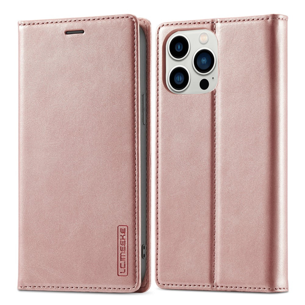 LC.IMEEKE Phone Case for iPhone 15 Pro Max , Magnetic Closure Shell Microfiber Leather Stand Wallet Cover