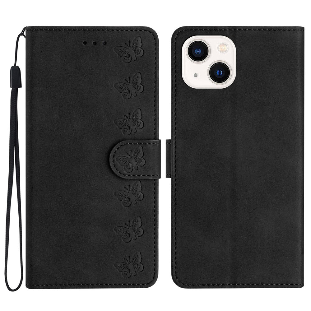For iPhone 15 Wallet Flip Phone Cover Imprinted Butterfly Phone Case Leather Stand Phone Shell