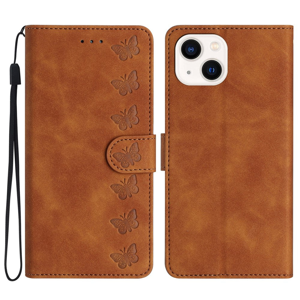For iPhone 15 Wallet Flip Phone Cover Imprinted Butterfly Phone Case Leather Stand Phone Shell
