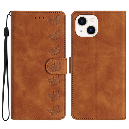 For iPhone 15 Wallet Flip Phone Cover Imprinted Butterfly Phone Case Leather Stand Phone Shell
