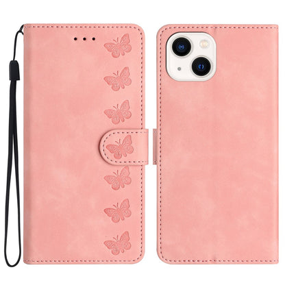 For iPhone 15 Wallet Flip Phone Cover Imprinted Butterfly Phone Case Leather Stand Phone Shell