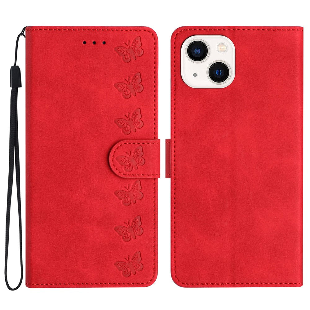 For iPhone 15 Wallet Flip Phone Cover Imprinted Butterfly Phone Case Leather Stand Phone Shell
