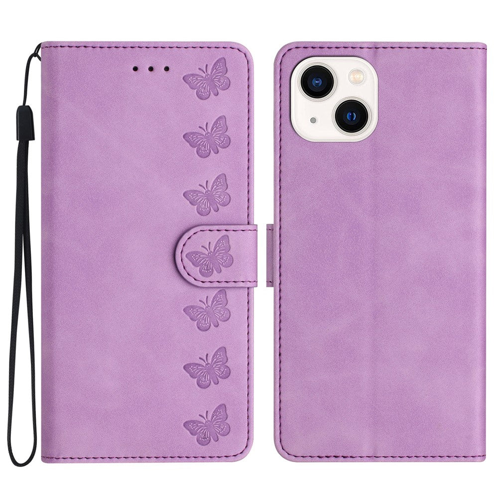 For iPhone 15 Wallet Flip Phone Cover Imprinted Butterfly Phone Case Leather Stand Phone Shell