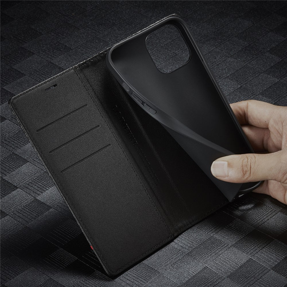 LC.IMEEKE For iPhone 15 Plus Folio Flip Leather Stand Cover Carbon Fiber Texture Wallet Phone Case