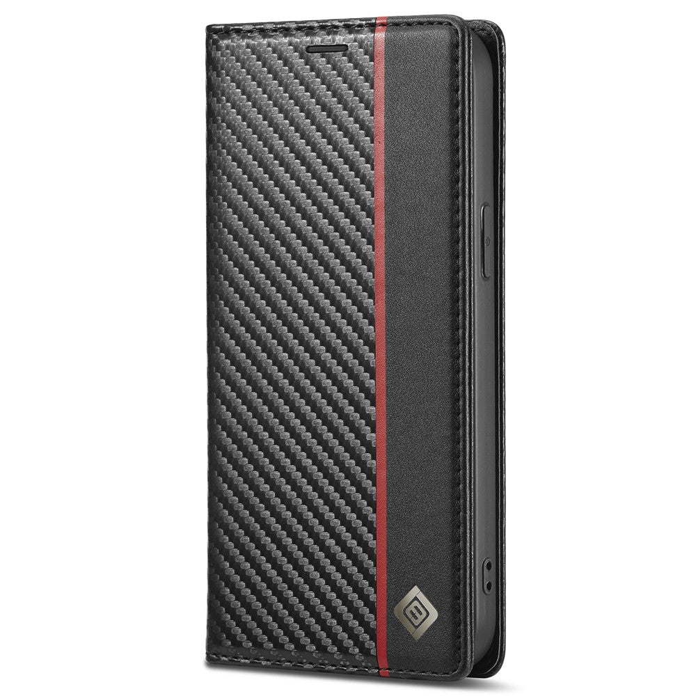 LC.IMEEKE For iPhone 15 Plus Folio Flip Leather Stand Cover Carbon Fiber Texture Wallet Phone Case