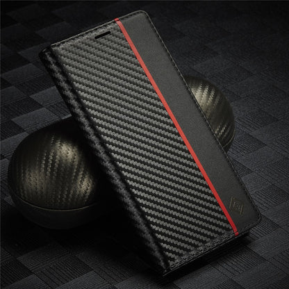 LC.IMEEKE For iPhone 15 Plus Folio Flip Leather Stand Cover Carbon Fiber Texture Wallet Phone Case