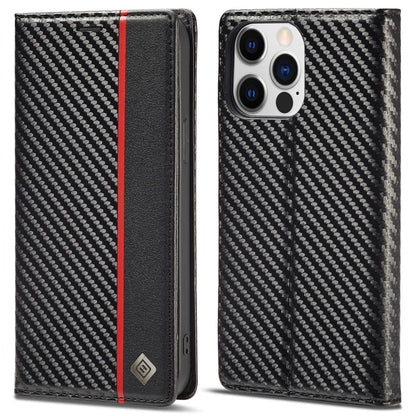 LC.IMEEKE For iPhone 15 Pro Max Shockproof Leather Stand Cover Carbon Fiber Texture Wallet Phone Case