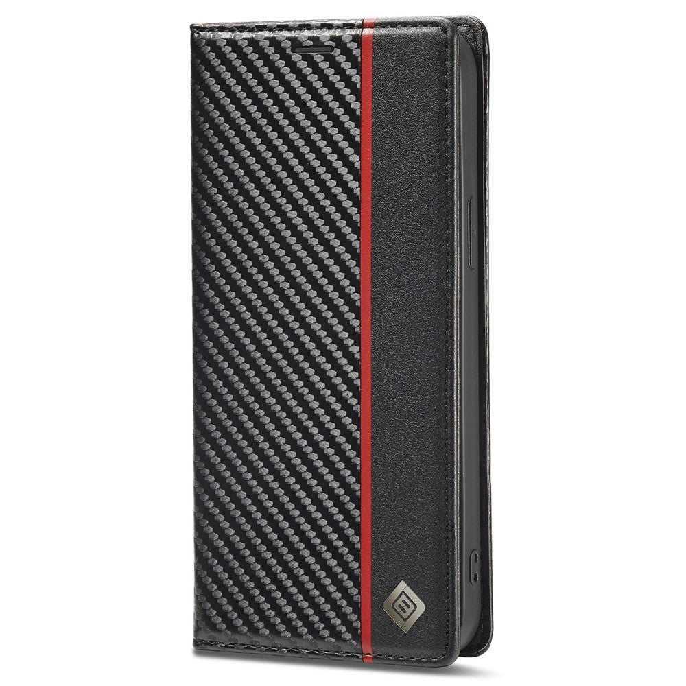 LC.IMEEKE For iPhone 15 Pro Max Shockproof Leather Stand Cover Carbon Fiber Texture Wallet Phone Case