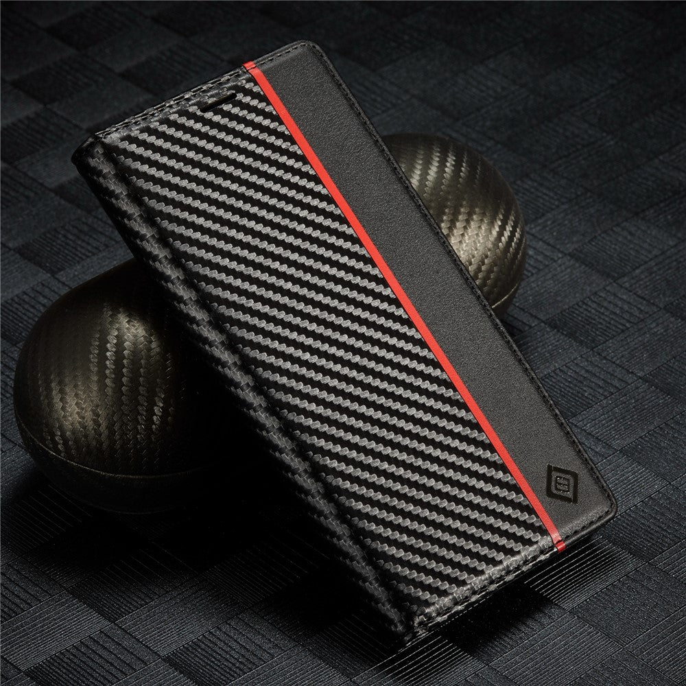 LC.IMEEKE For iPhone 15 Pro Max Shockproof Leather Stand Cover Carbon Fiber Texture Wallet Phone Case