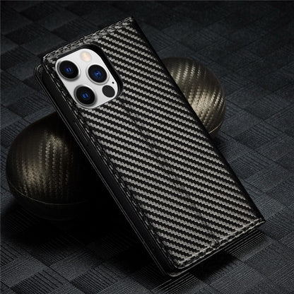 LC.IMEEKE For iPhone 15 Pro Max Shockproof Leather Stand Cover Carbon Fiber Texture Wallet Phone Case