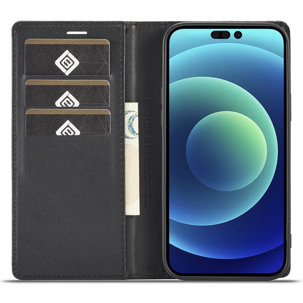 LC.IMEEKE For iPhone 15 Pro Max Shockproof Leather Stand Cover Carbon Fiber Texture Wallet Phone Case