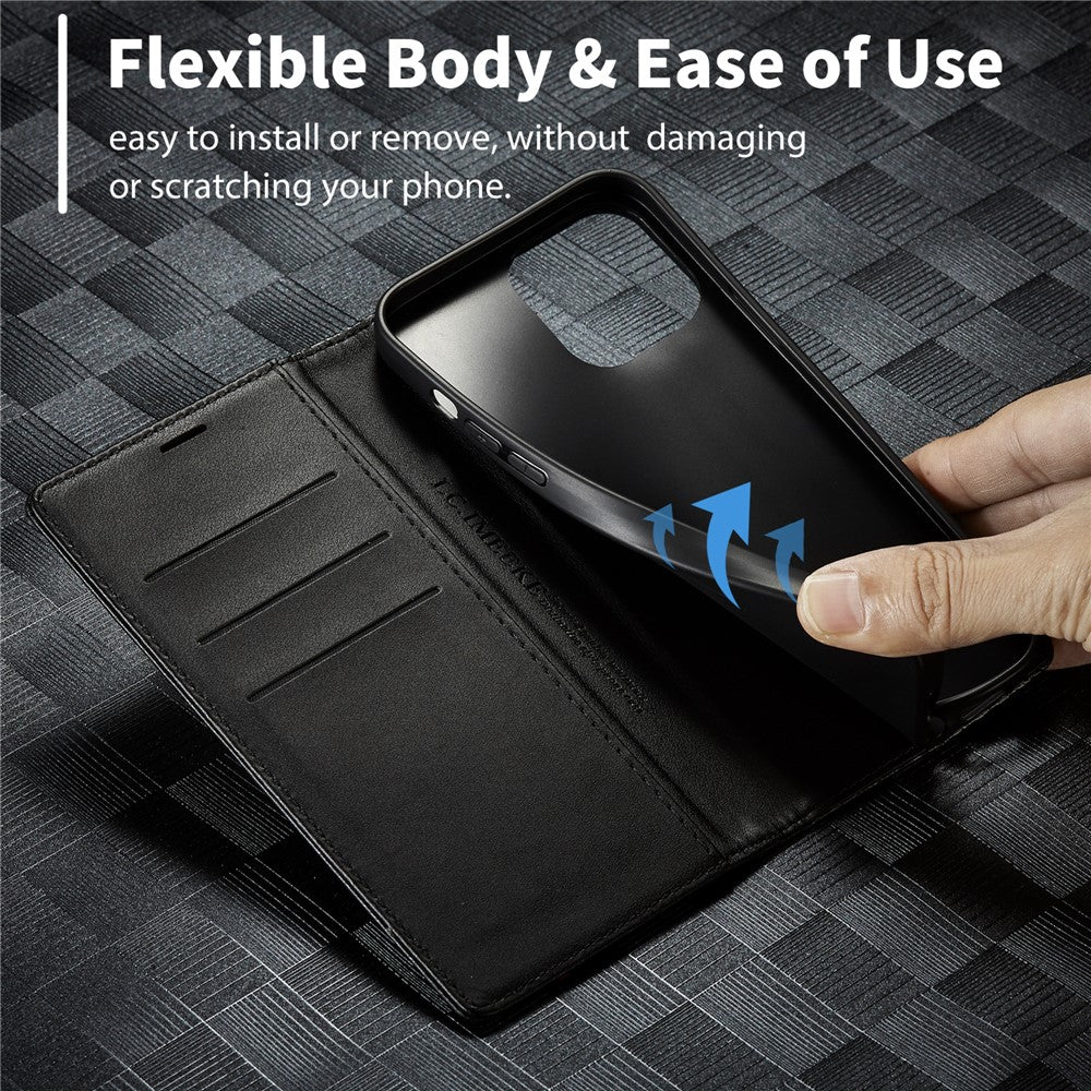 LC.IMEEKE For iPhone 15 Pro Max Shockproof Leather Stand Cover Carbon Fiber Texture Wallet Phone Case