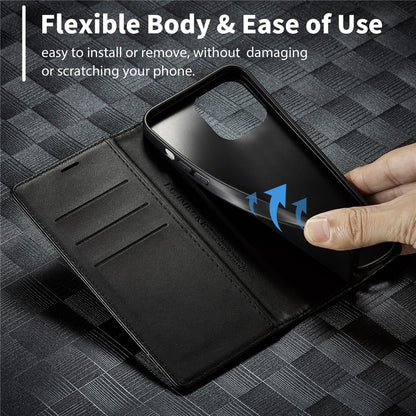 LC.IMEEKE For iPhone 15 Pro Max Shockproof Leather Stand Cover Carbon Fiber Texture Wallet Phone Case