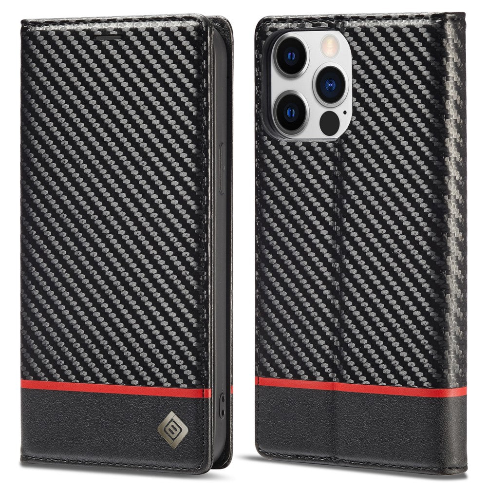 LC.IMEEKE For iPhone 15 Pro Max Shockproof Leather Stand Cover Carbon Fiber Texture Wallet Phone Case