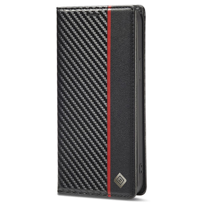 LC.IMEEKE For iPhone 15 Pro Carbon Fiber Texture Stand Cover Wallet Phone Leather Case