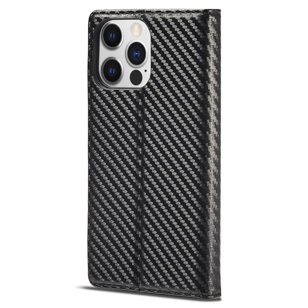 LC.IMEEKE For iPhone 15 Pro Carbon Fiber Texture Stand Cover Wallet Phone Leather Case