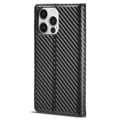 LC.IMEEKE For iPhone 15 Pro Carbon Fiber Texture Stand Cover Wallet Phone Leather Case