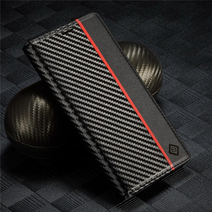 LC.IMEEKE For iPhone 15 Pro Carbon Fiber Texture Stand Cover Wallet Phone Leather Case