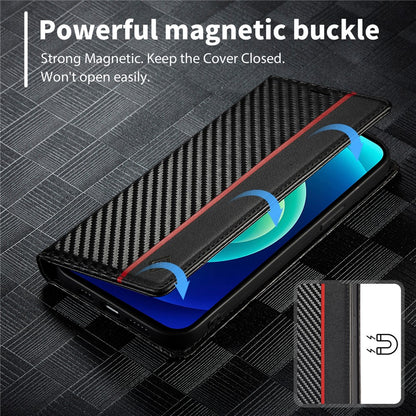 LC.IMEEKE For iPhone 15 Pro Carbon Fiber Texture Stand Cover Wallet Phone Leather Case