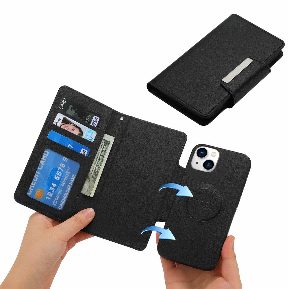 For iPhone 15 Plus PU Leather Detachable Phone Case 2-in-1 Wallet Folio Slim Cover