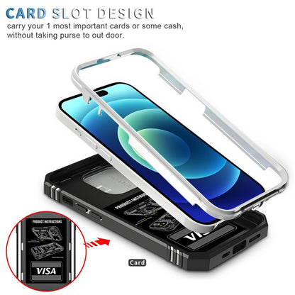 For iPhone 15 Pro Sliding Camera Window Phone Case PC+TPU Kickstand Cover with Card Slot