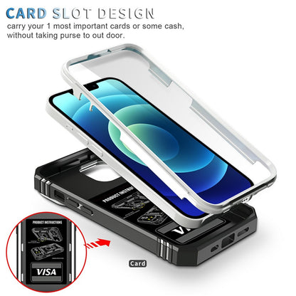 For iPhone 15 Kickstand Phone Case PC+TPU Sliding Camera Protection Cover with Card Slot