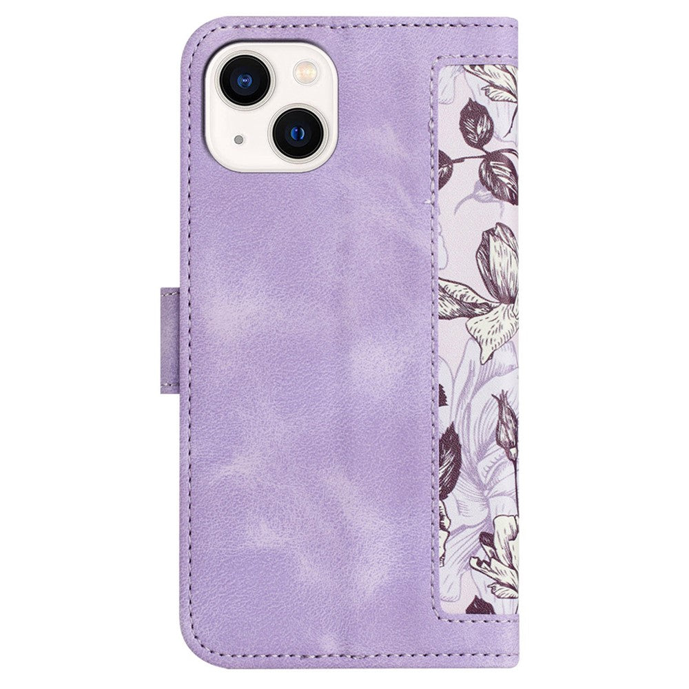 Flower Pattern Printing Leather Case for iPhone 15 , Card Holder Stand Phone Cover