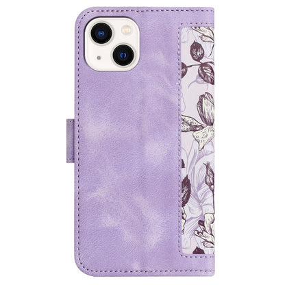 Flower Pattern Printing Leather Case for iPhone 15 , Card Holder Stand Phone Cover