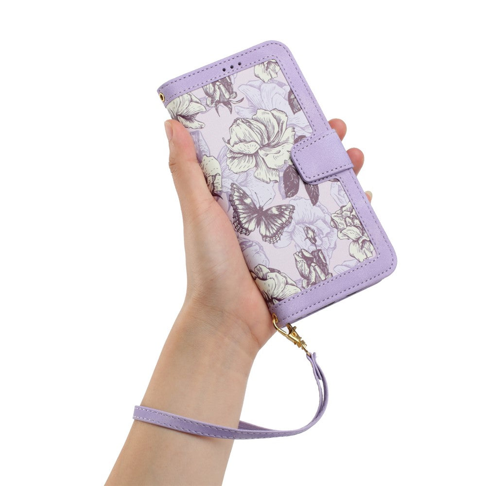 Flower Pattern Printing Leather Case for iPhone 15 , Card Holder Stand Phone Cover