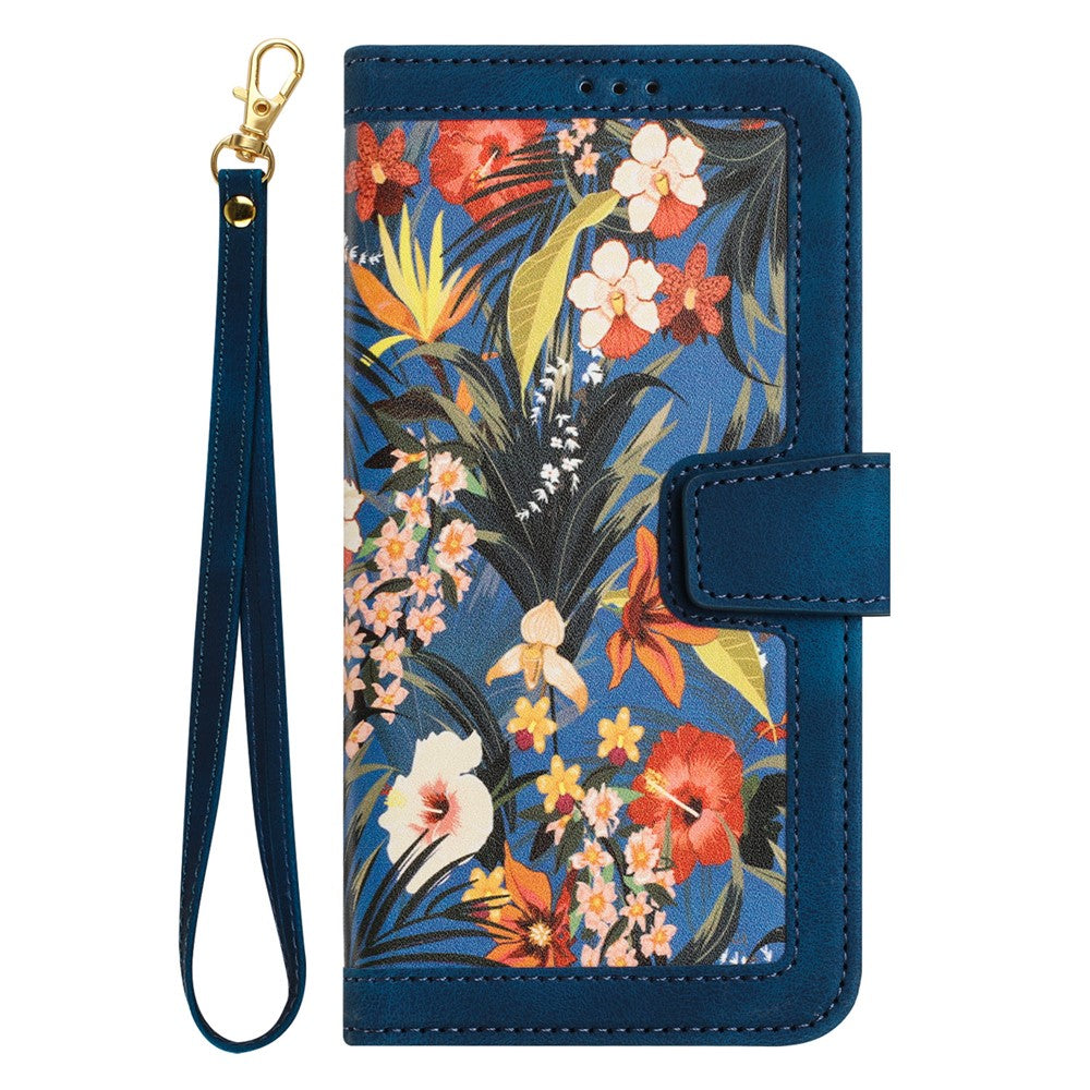 Card Slots Stand Phone Cover for iPhone 15 Plus , Flower Pattern Printing PU Leather Phone Case