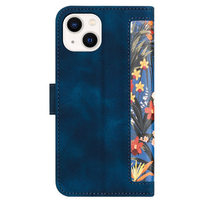 Card Slots Stand Phone Cover for iPhone 15 Plus , Flower Pattern Printing PU Leather Phone Case