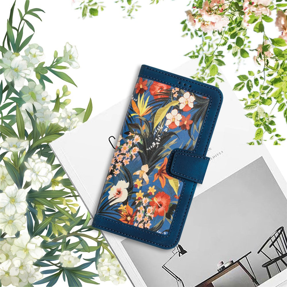 Card Slots Stand Phone Cover for iPhone 15 Plus , Flower Pattern Printing PU Leather Phone Case