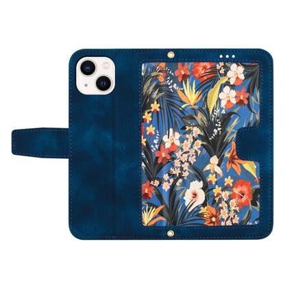 Card Slots Stand Phone Cover for iPhone 15 Plus , Flower Pattern Printing PU Leather Phone Case