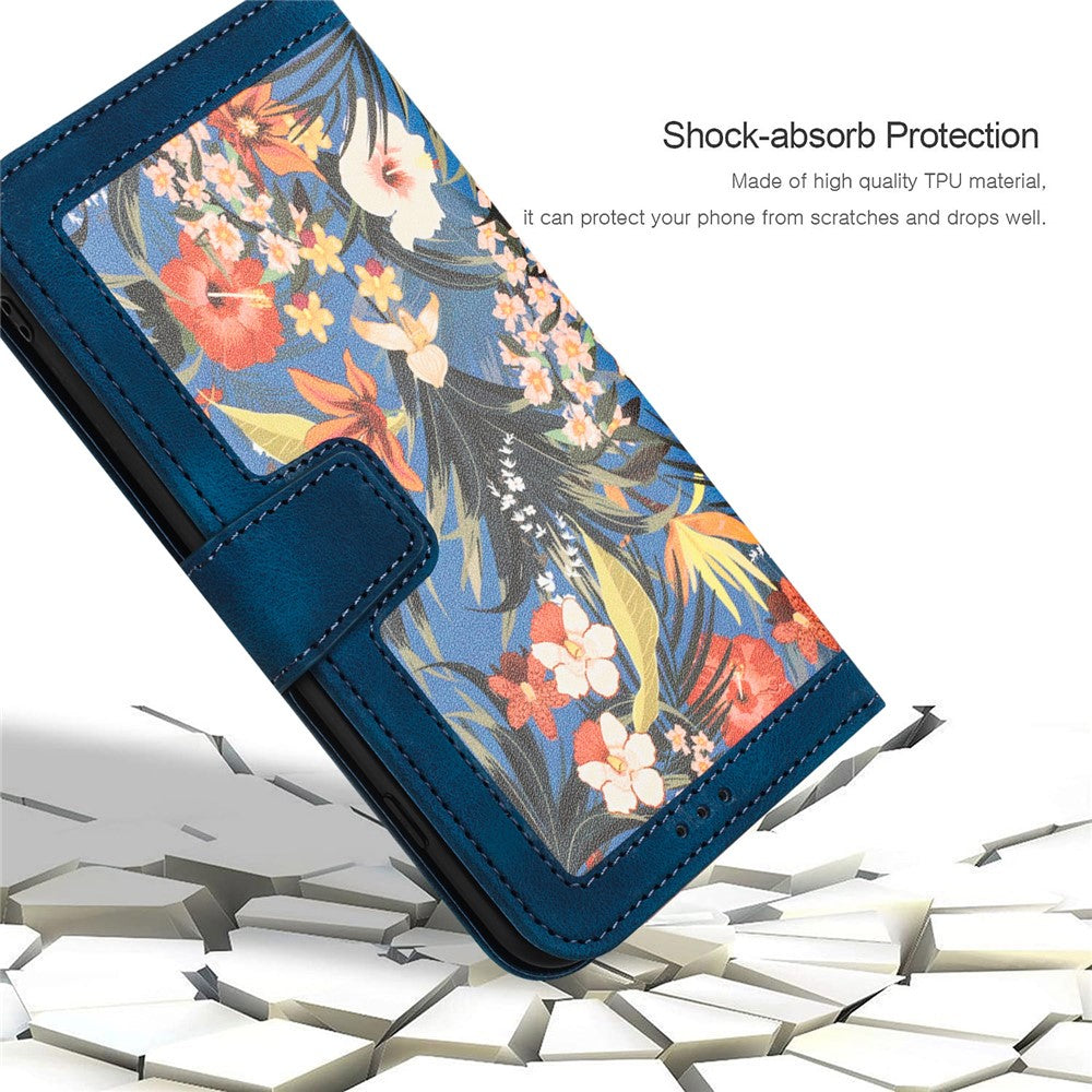 Card Slots Stand Phone Cover for iPhone 15 Plus , Flower Pattern Printing PU Leather Phone Case