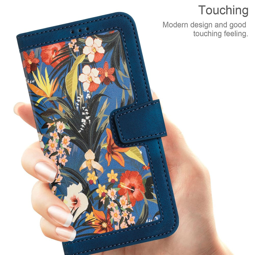 Card Slots Stand Phone Cover for iPhone 15 Plus , Flower Pattern Printing PU Leather Phone Case
