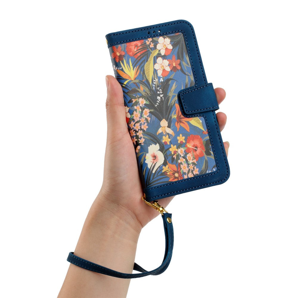 Card Slots Stand Phone Cover for iPhone 15 Plus , Flower Pattern Printing PU Leather Phone Case