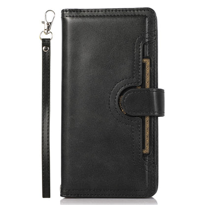 For iPhone 15 Pro Split Leather Stand Cover Multiple Card Slots Wallet  Phone Case with Strap