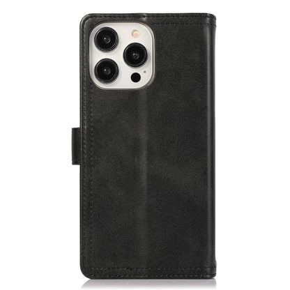 For iPhone 15 Pro Split Leather Stand Cover Multiple Card Slots Wallet  Phone Case with Strap
