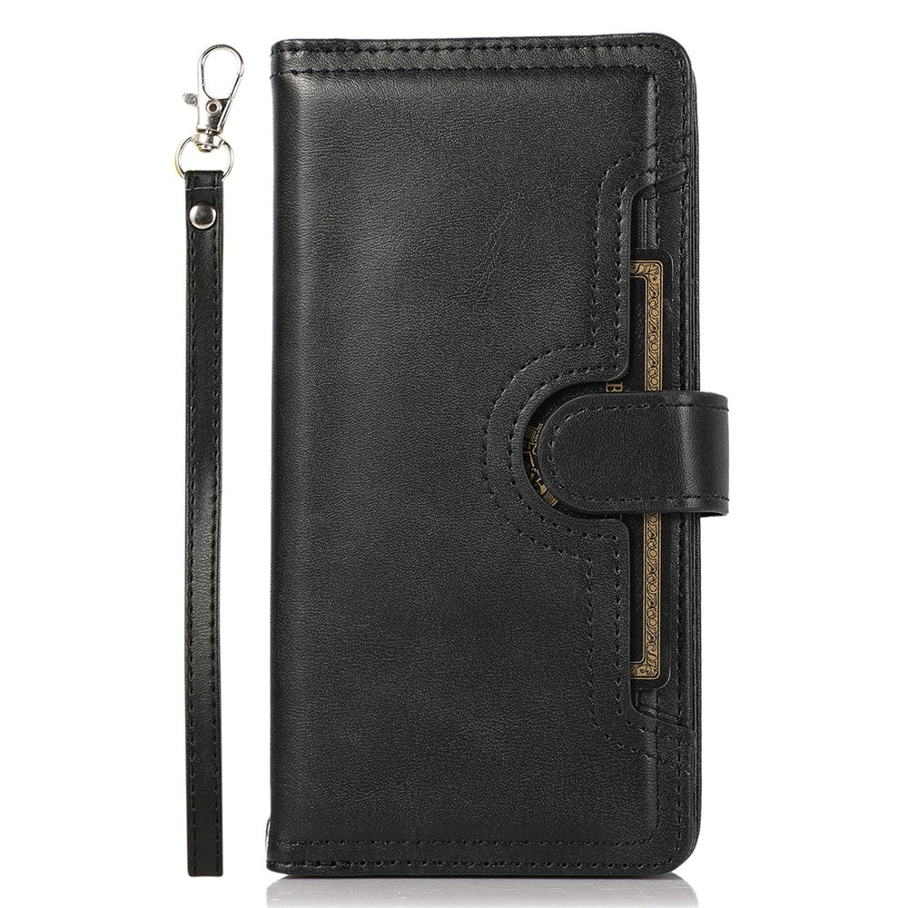 For iPhone 15 Pro Max Split Leather Phone Case Multiple Card Slots Wallet Stand Flip Cover with Strap