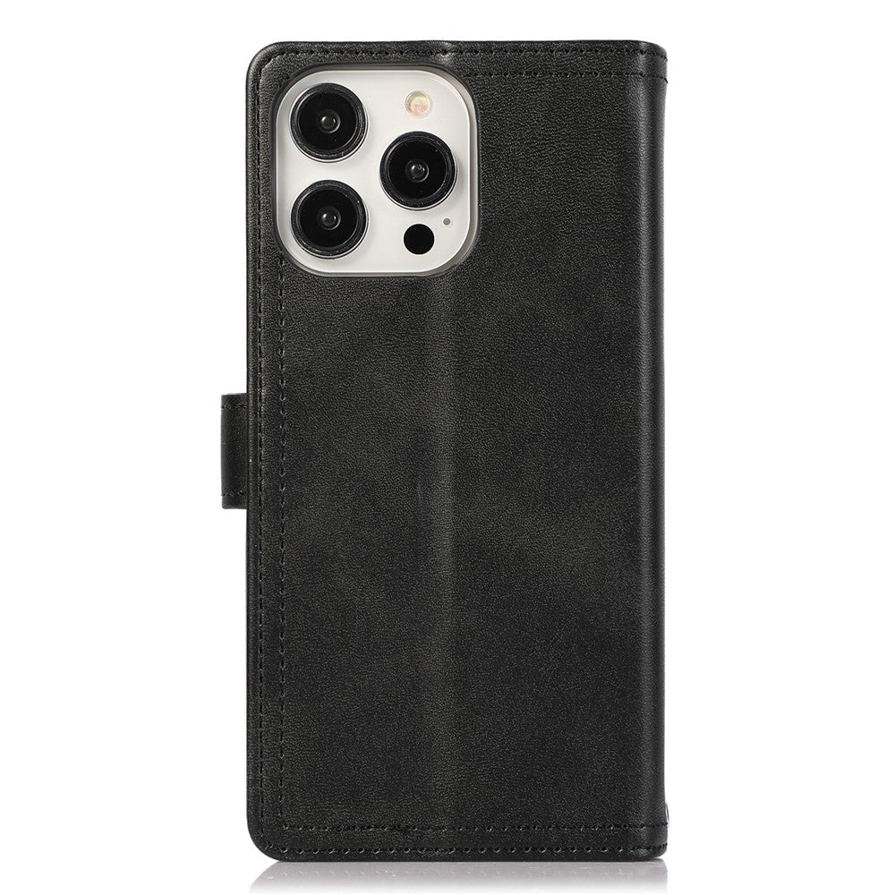 For iPhone 15 Pro Max Split Leather Phone Case Multiple Card Slots Wallet Stand Flip Cover with Strap
